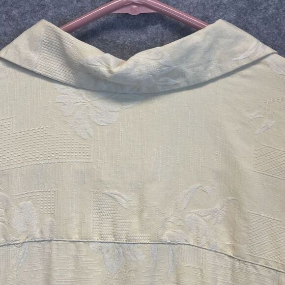 JAMAICA JAXX 100% Silk Hawaiian Shirt Mens Large Cream Floral Jacquard Button-up - Picture 13 of 15